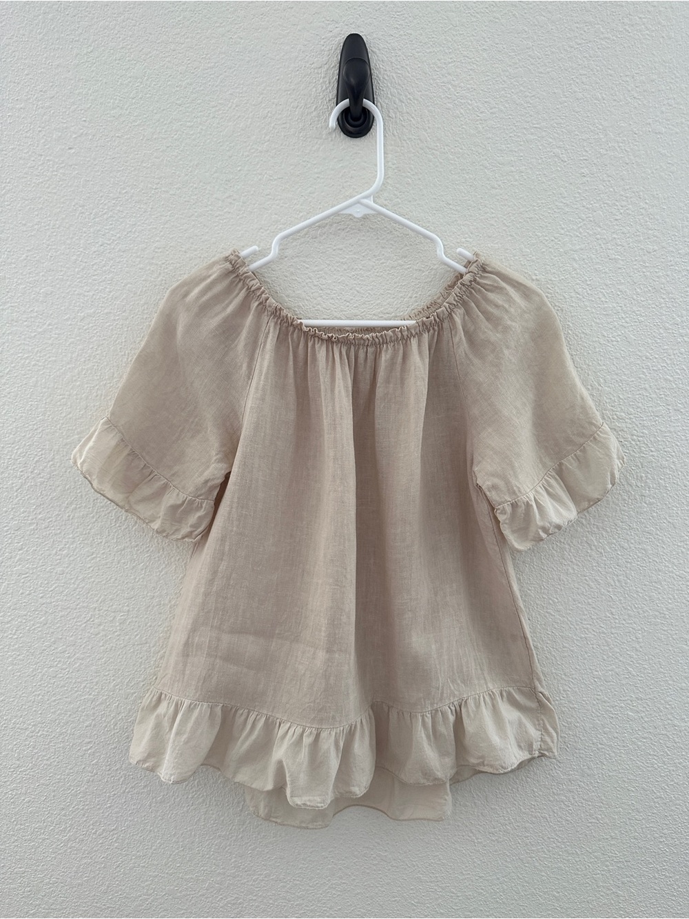 Terzo Millennio Linen Blouse Womens Small Beige Ruffle Made in Italy Coastal